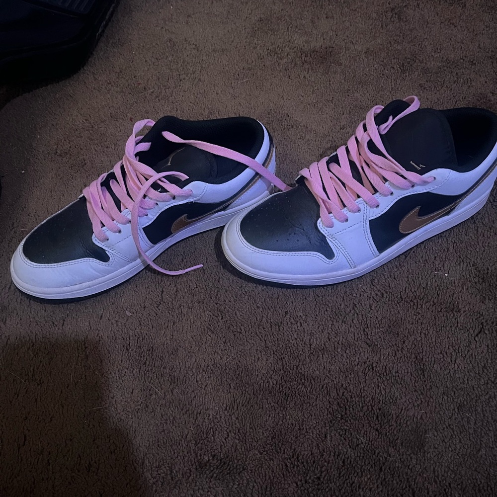 Nike Black and White Shoes with Pink Laces